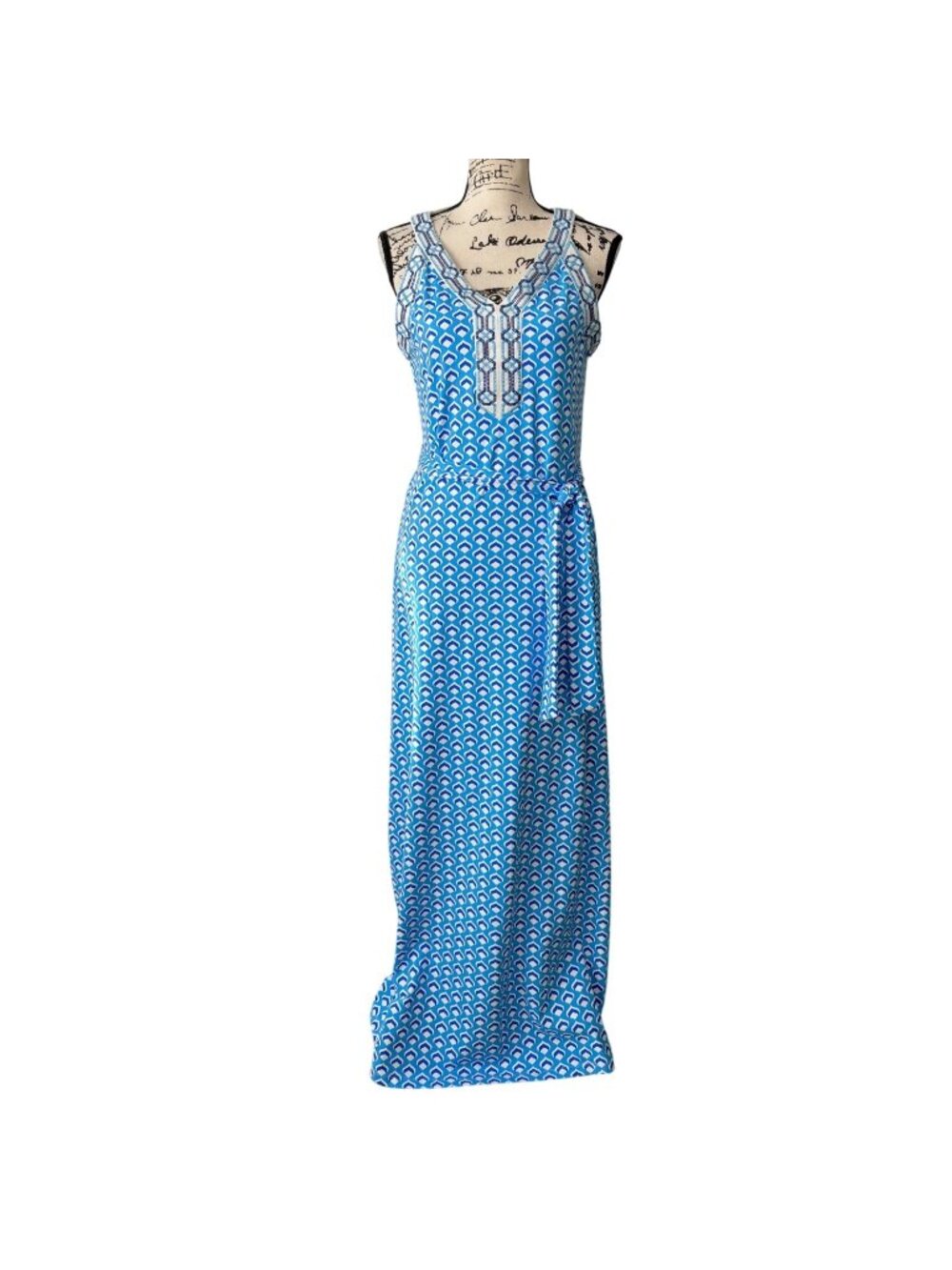 J. McLaughlin Womens Size M Sleeveless Maxi Dress Catalina Cloth Blue Geometric